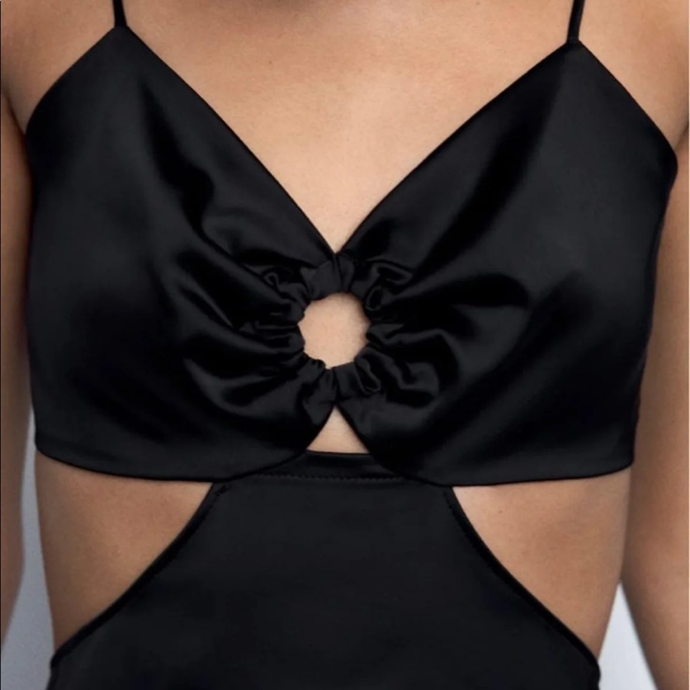 Zara Black Mini Satin Cut Out Dress